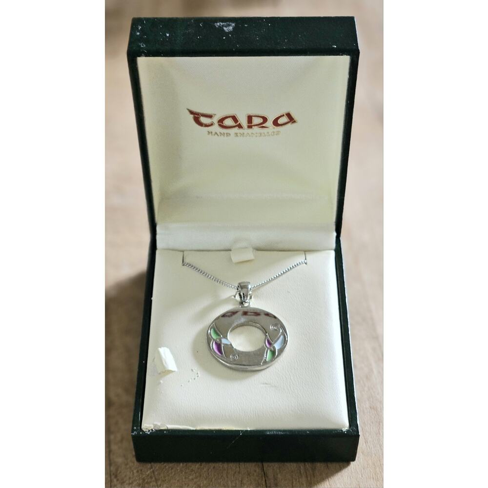 Vintage 1990s Tara Irish Necklace Silver Tone w/enamel Made Dublin w Box Unworn